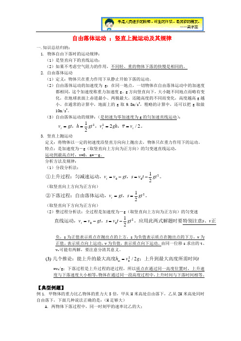自由落体运动 竖直上抛运动及其规律