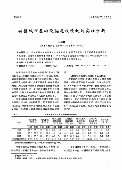 新疆城市基础设施建设绩效的实证分析