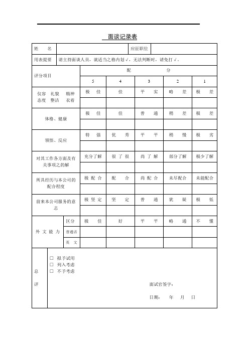 面试评价表及录用审批表