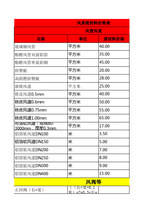 中央空调安装辅材价格清单