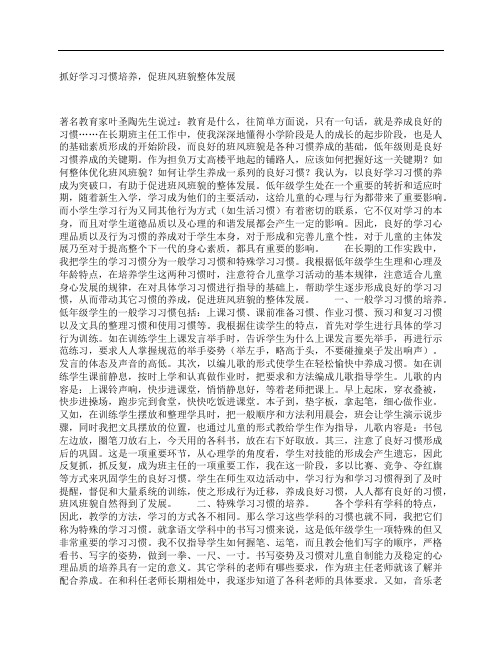 抓好学习习惯培养,促班风班貌整体发展