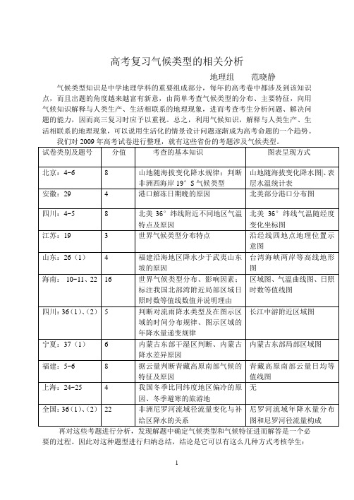 高考地理复习气候类型的相关分析