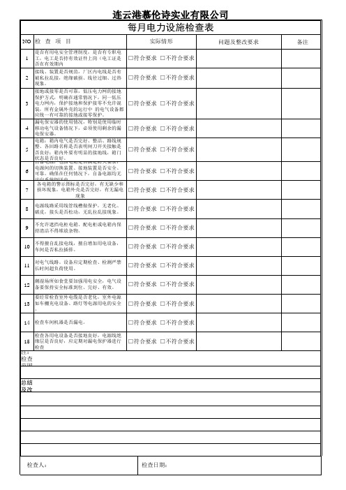 工业企业用电安全隐患排查表