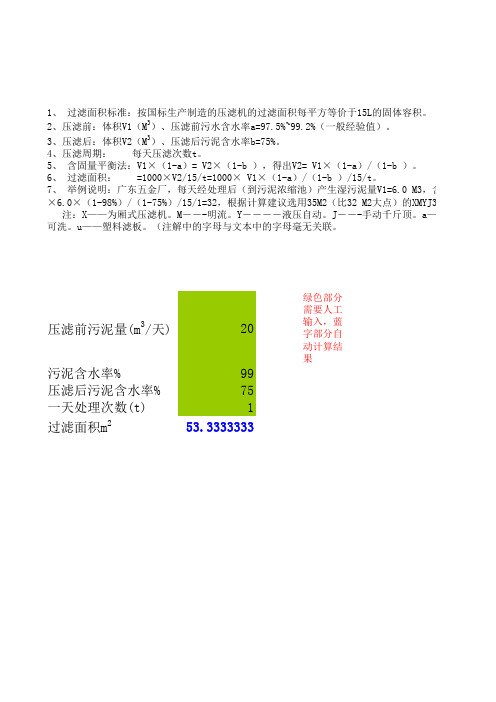 压滤机选型计算