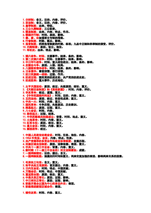 2018历史小高考知识要素背诵