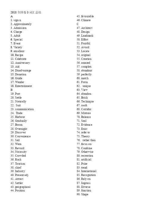 2018高考英语全国卷3词汇汇总