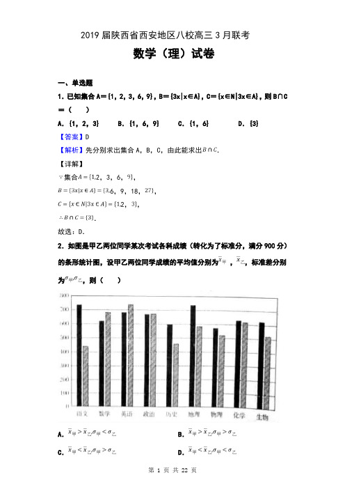 2019届陕西省西安地区八校高三3月联考数学(理)试卷及解析