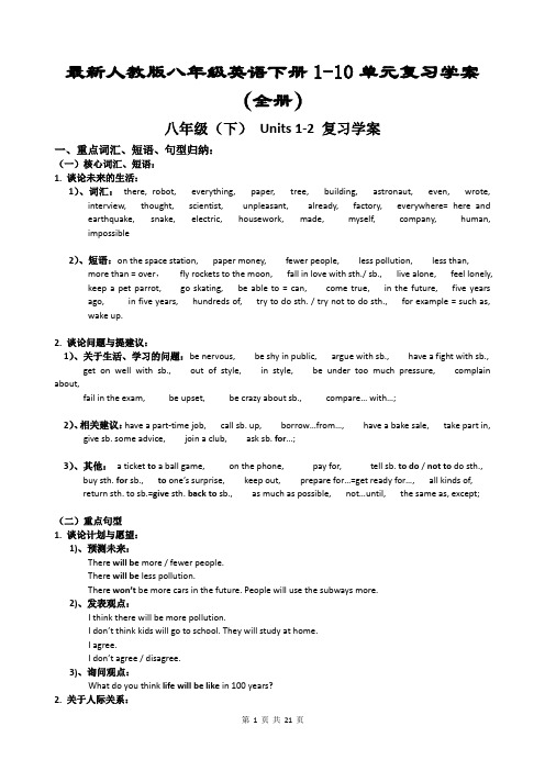 最新人教版八年级英语下册1-10单元复习学案(全册)