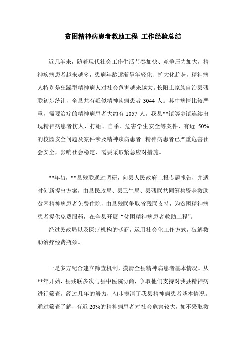 贫困精神病患者救助工程 工作经验总结