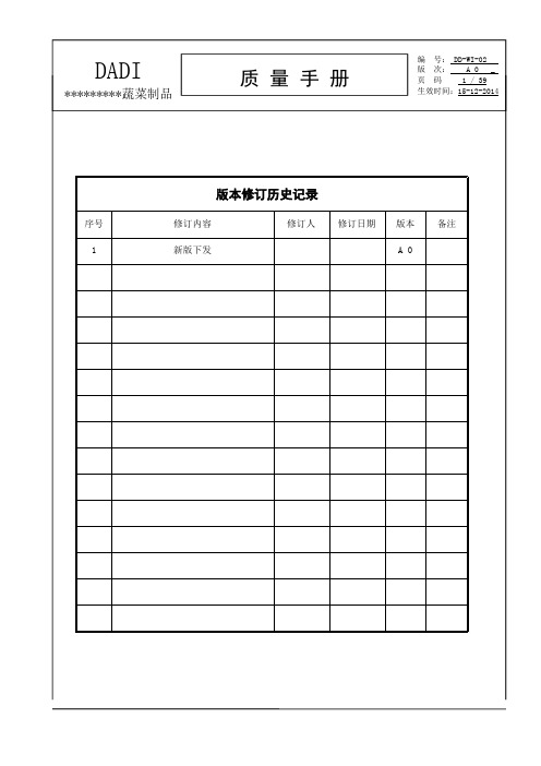 酱腌菜食品生产企业质量手册(最后修订版)