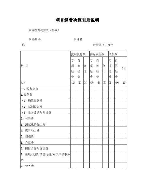 项目经费决算表及说明
