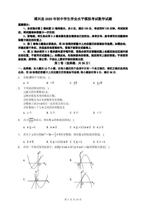 山东省滨州市博兴县2020届初中学生学业水平模拟考试数学试题