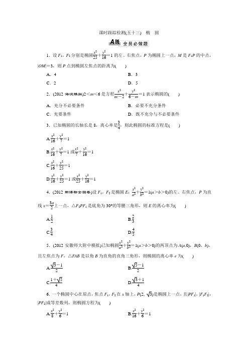 2014届高三数学一轮复习专讲专练(基础知识+小题全取+考点通关+课时检测)：8.5 椭 圆