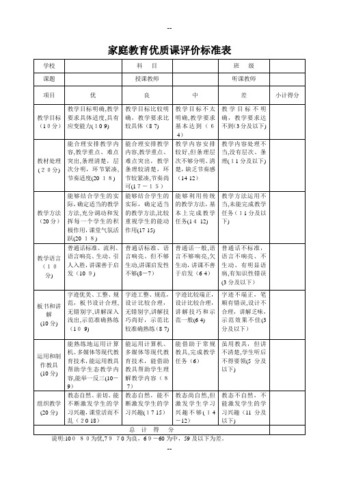 家庭教育优质课评价表