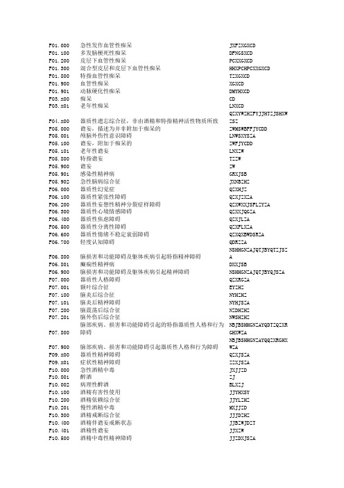 精神障碍ICD-10编码表