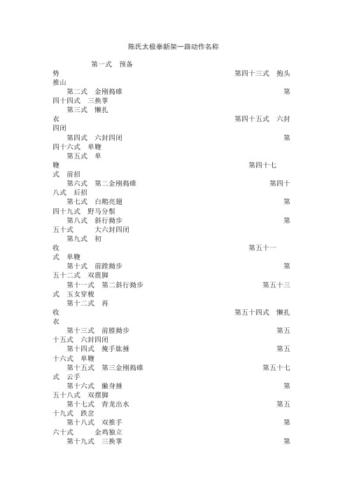 陈氏太极拳新架一路动作名称