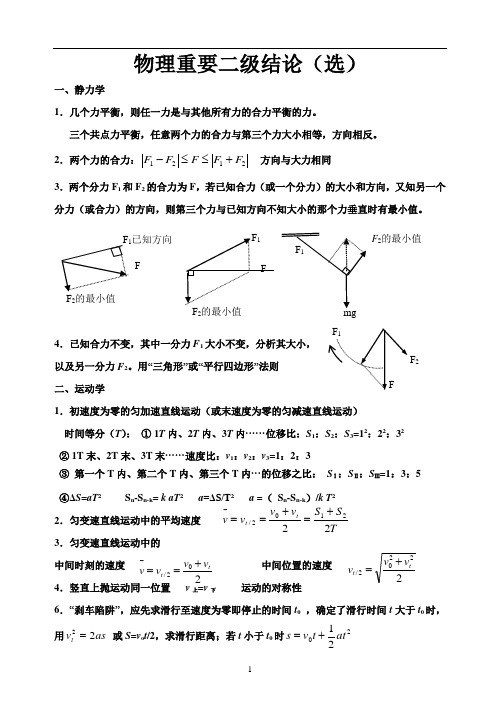 (完整word版)高中物理重要二级结论(全)