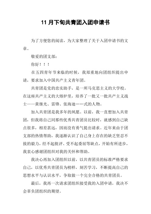 11月下旬共青团入团申请书