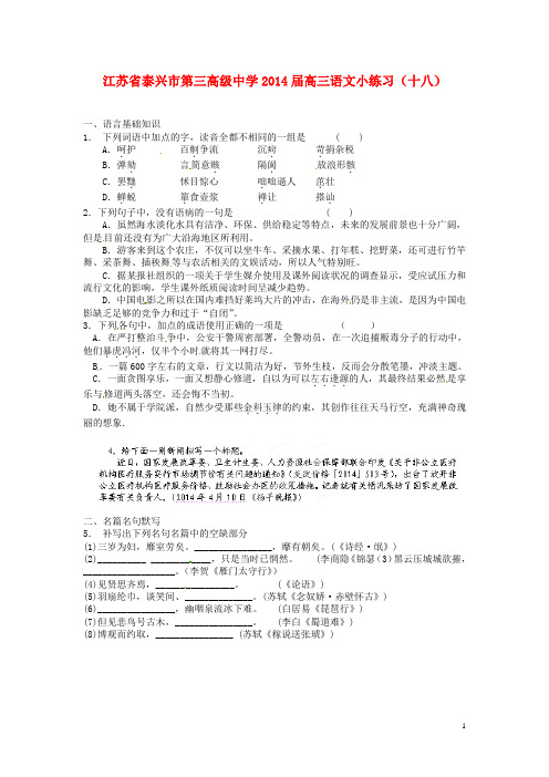 江苏省泰兴市第三高级中学高三语文小练习(十八)