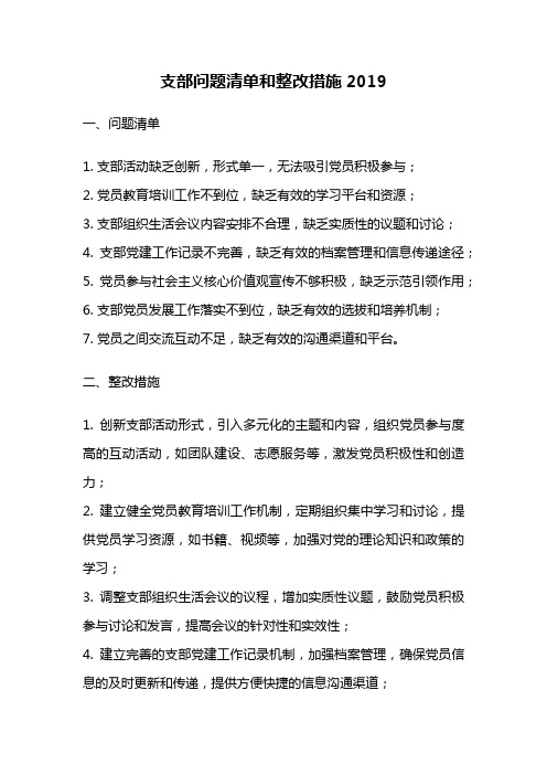 支部问题清单和整改措施2019
