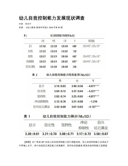 幼儿自我控制能力发展现状调查