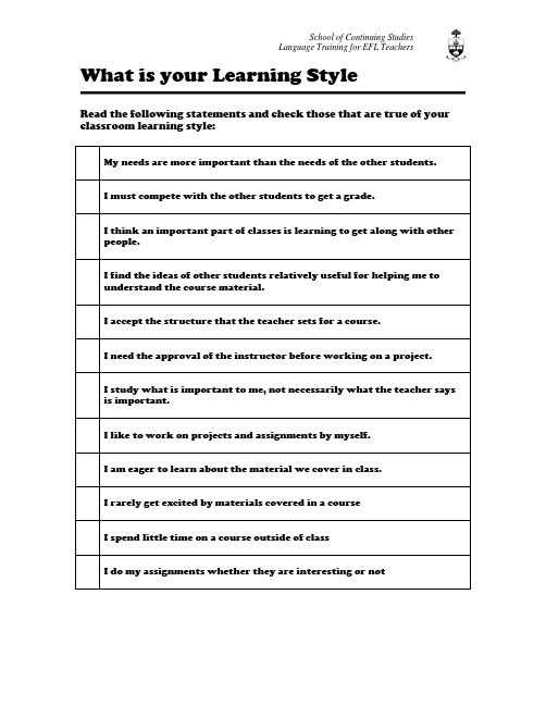 Learning Styles Questionnaire