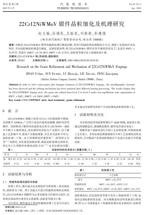 22Cr12NiWMoV锻件晶粒细化及机理研究