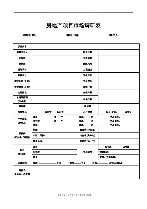 最新房地产项目市场调研表