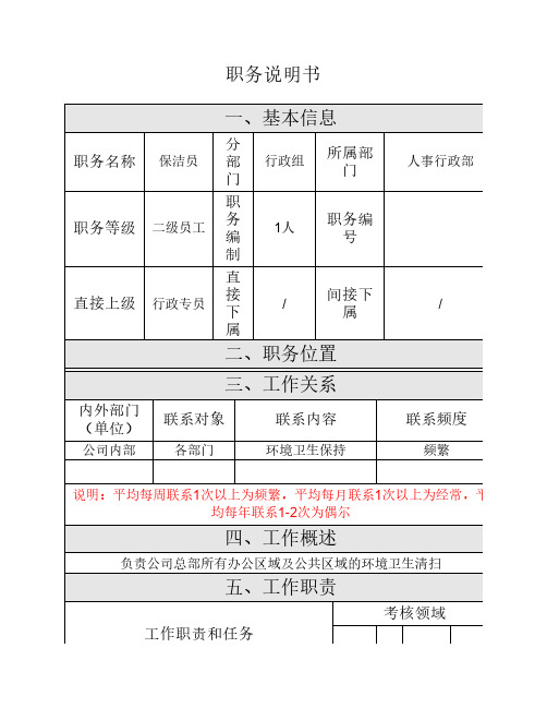 保洁员职务说明书