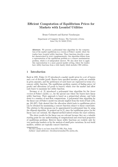 Efficient computation of equilibrium prices for market with Leontief utilities