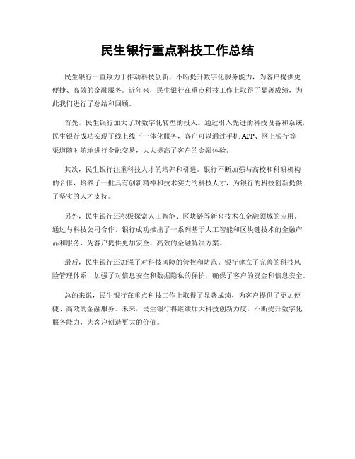 民生银行重点科技工作总结