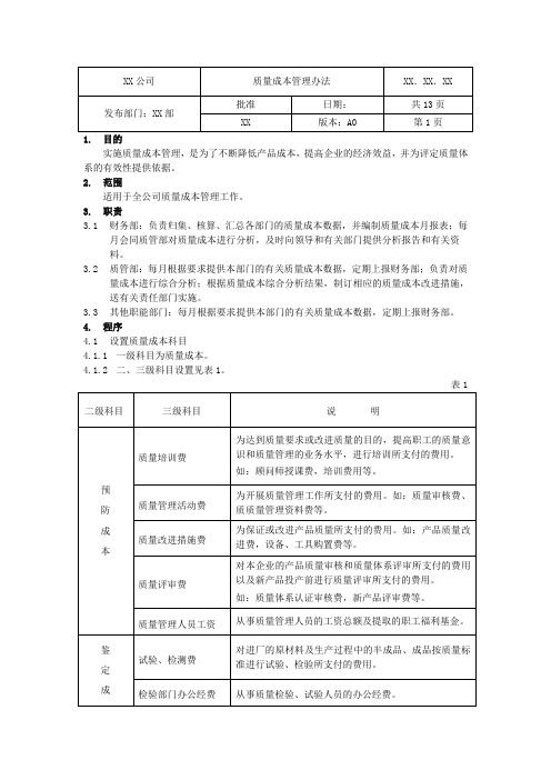 质量成本管理制度