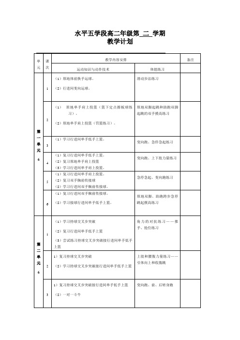 《高中体育水平五学段》教学计划