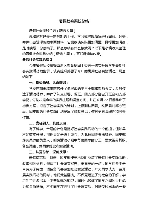 暑假社会实践总结（精选5篇）