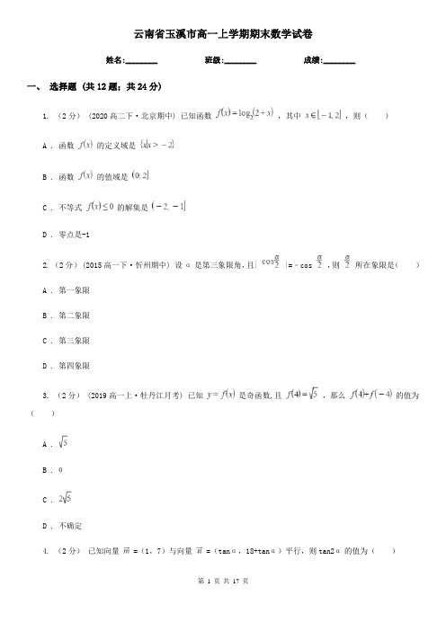 云南省玉溪市高一上学期期末数学试卷