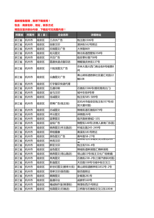 新版浙江省杭州市临安区打印企业公司商家户名录单联系方式地址大全56家