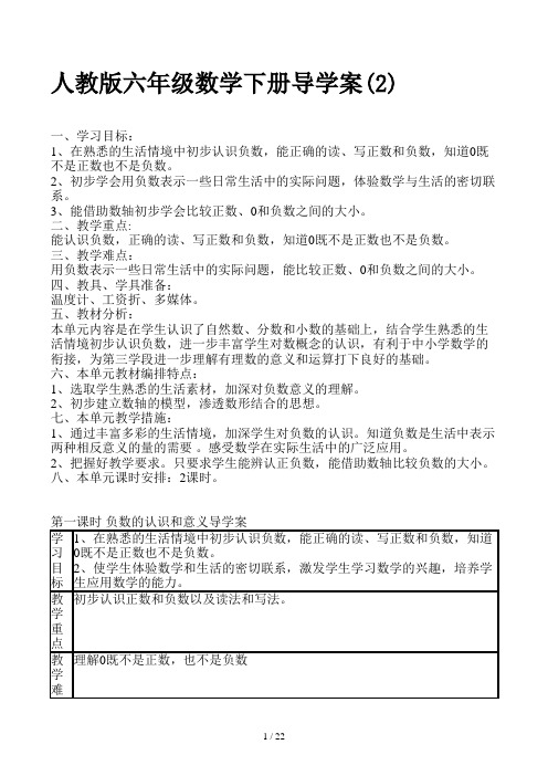 人教版六年级数学下册导学案(2)
