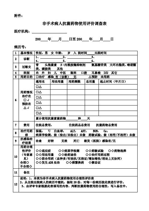 非手术病人抗菌药物使用评价调查表