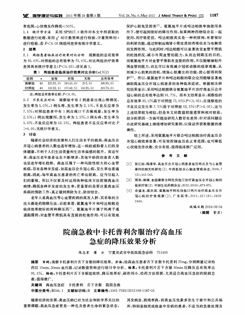 院前急救中卡托普利含服治疗高血压急症的降压效果分析