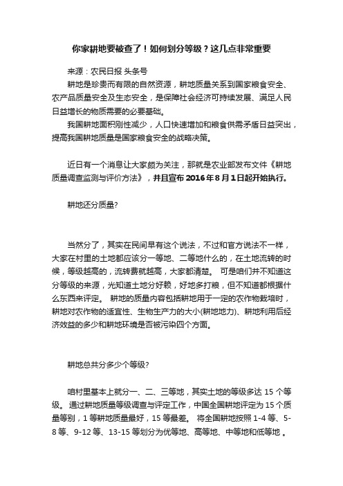 你家耕地要被查了！如何划分等级？这几点非常重要