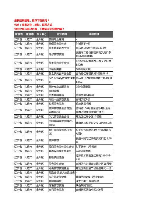 新版辽宁省大连市金州区美容院企业公司商家户名录单联系方式地址大全666家