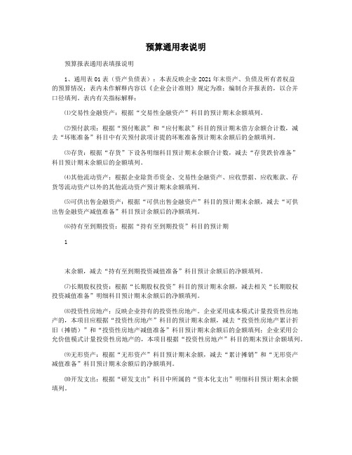 预算通用表说明