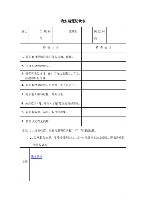 治安巡逻记录表