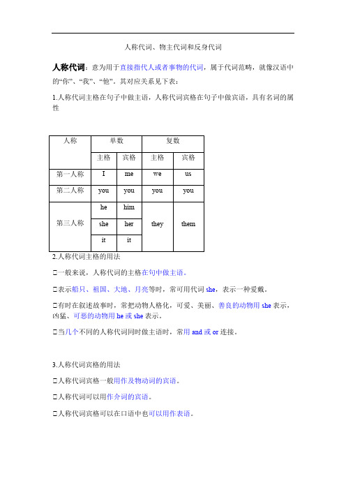 初中英语 人教七年级上册语法专项-代词(含答案)