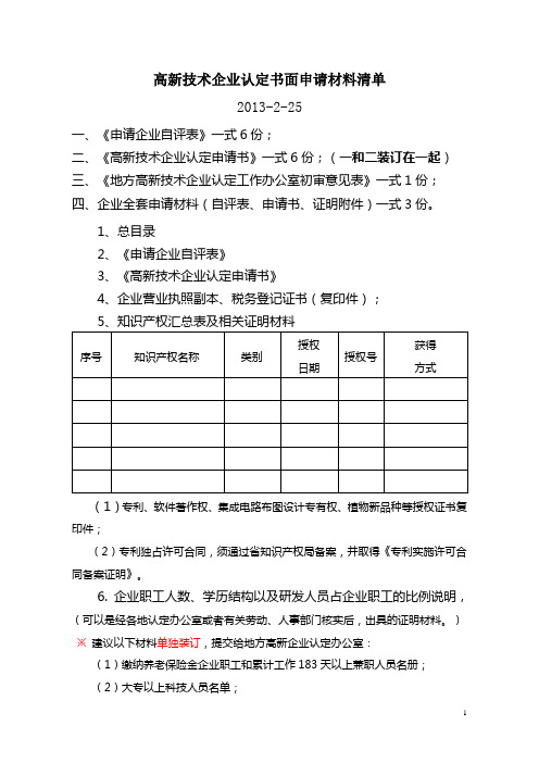 高新技术企业认定材料清单及参考模板