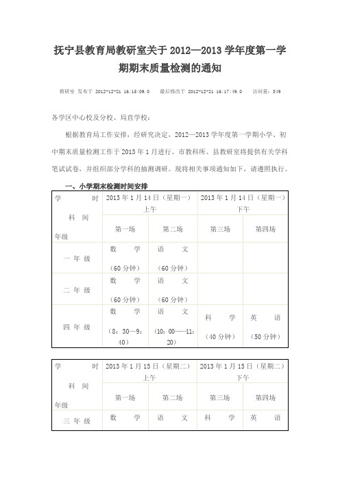 抚宁县教育局教研室关于2012