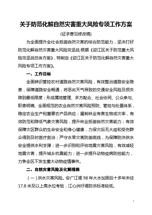 关于防范化解自然灾害重大风险专项工作方案