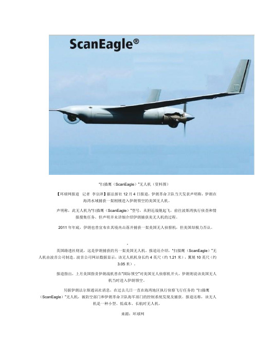 伊朗在海湾水域捕获一架美国扫描鹰无人机(图)
