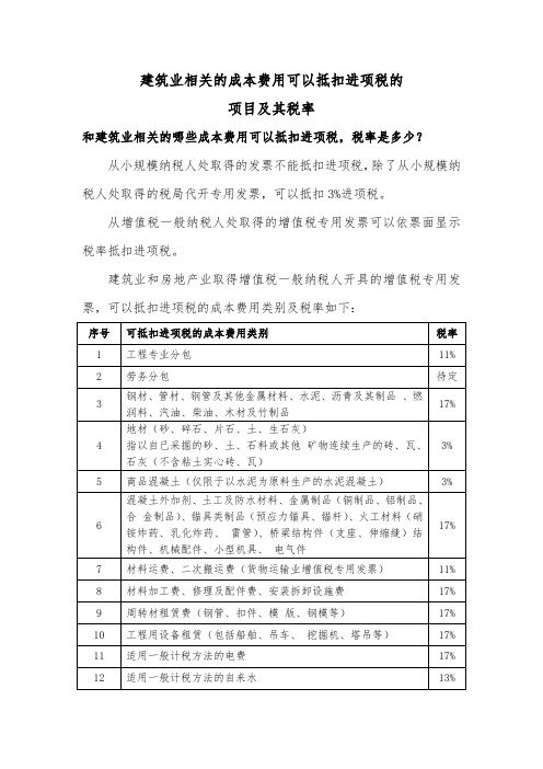 建筑业相关的成本费用可以抵扣进项税的