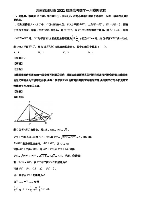 河南省濮阳市2021届新高考数学一月模拟试卷含解析